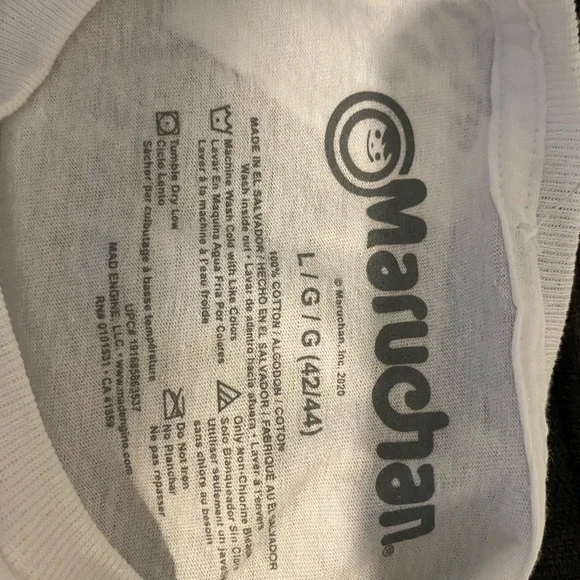 White Short Sleeve Men’s Youth Tshirt w Maurchan Instant Lunch Logo - Picture 2 of 3